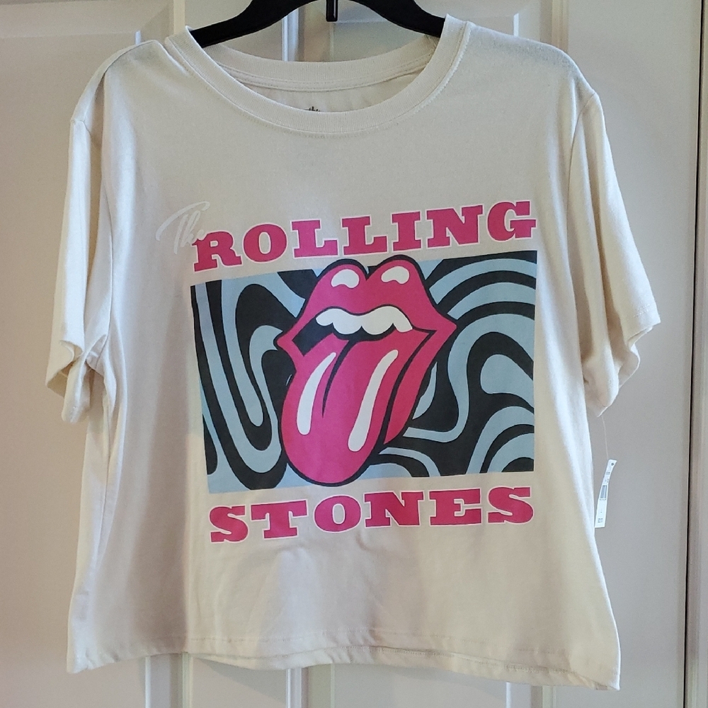 Womens The Rolling Stones Cropped Tee T-Shirt Classic Tongue Size Large 1X NWT